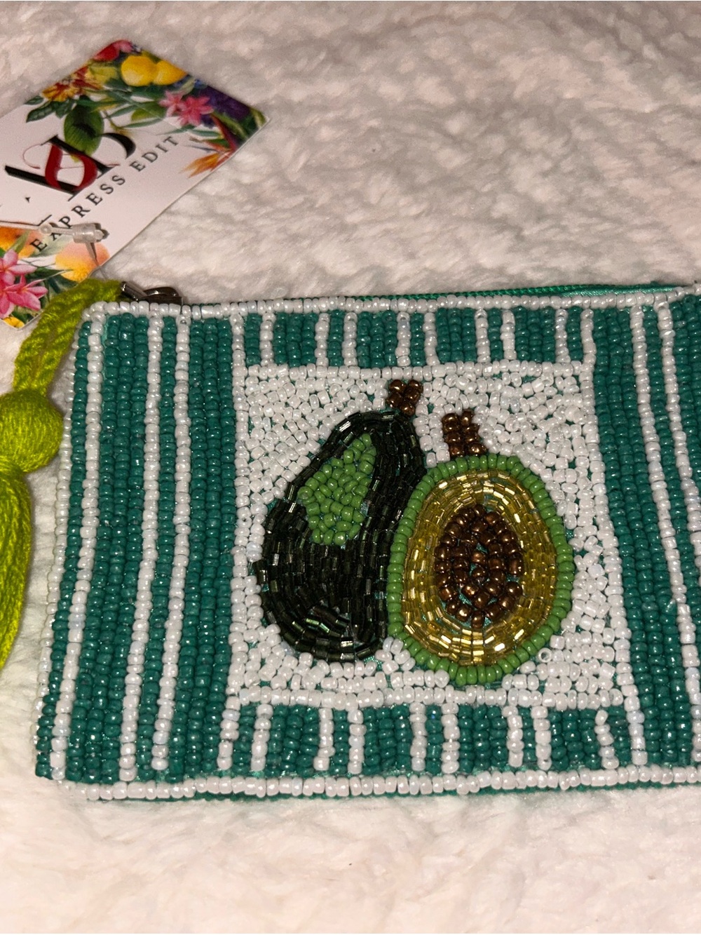 Beaded Avocado Wristlet Pouch - Green